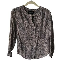 Cynthia Rowley Navy & Cream Abstract Silk Blouse XS Long Sleeve Minimalist